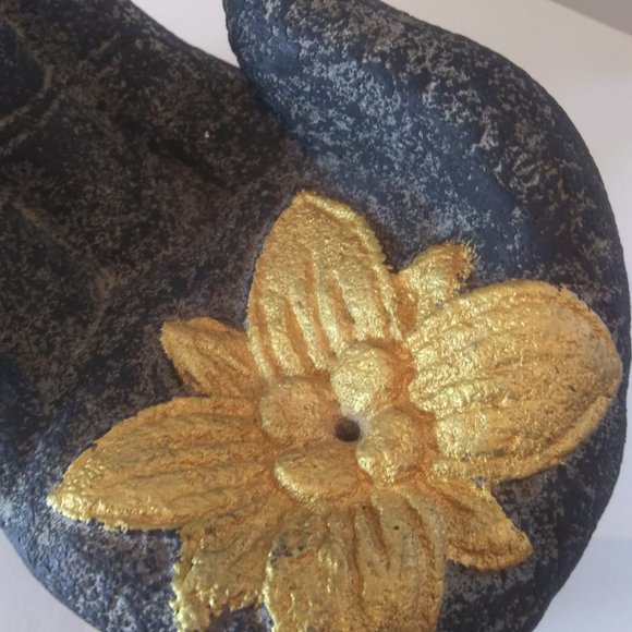 Volcanic Stone Incense Holder  Black Hand lotus flower - Picture 10 of 16